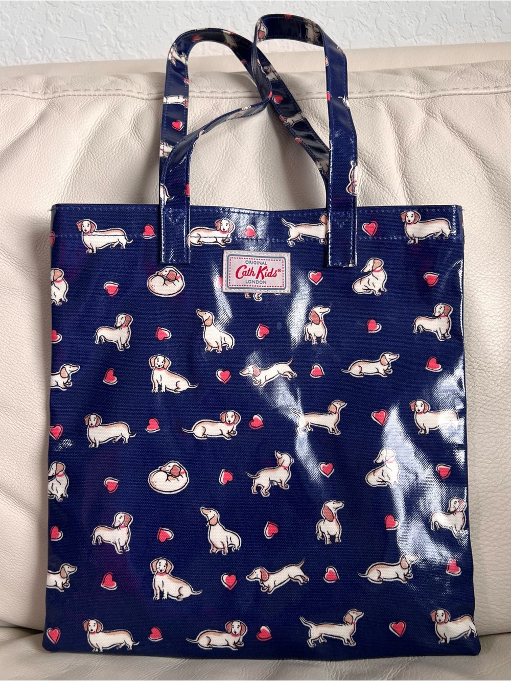 Cath Kids Navy Dachshund Heart Print Waterproof Mini Tote Bag